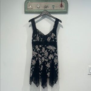 Rare Current Mood Dolls Kill Black Floral Lace Chiffon Mini Slip Dress medium